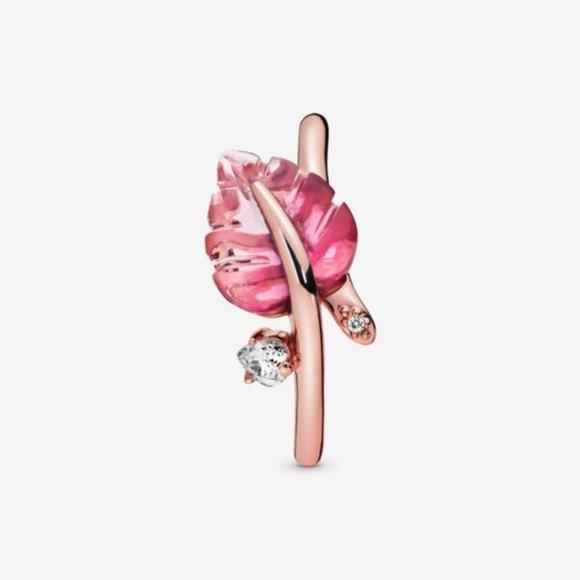💍Pandora Pink Murano Glass Leaf Ring - Picture 2 of 2